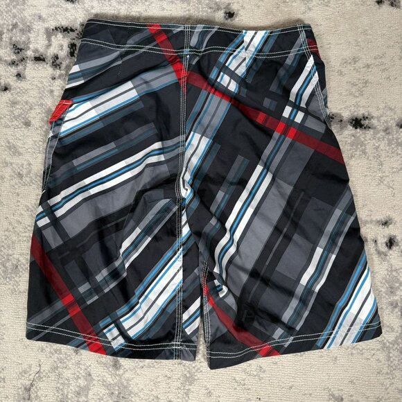 Y2K Oakley Red Blue Gray Stripes Board Shorts - Picture 2 of 6